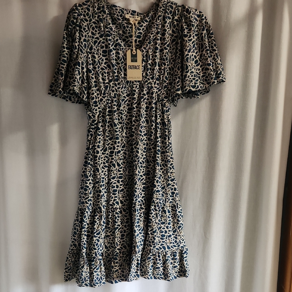 Fat Face NWT Grace Teal Blue Shibori Jersey Dress Size 2R